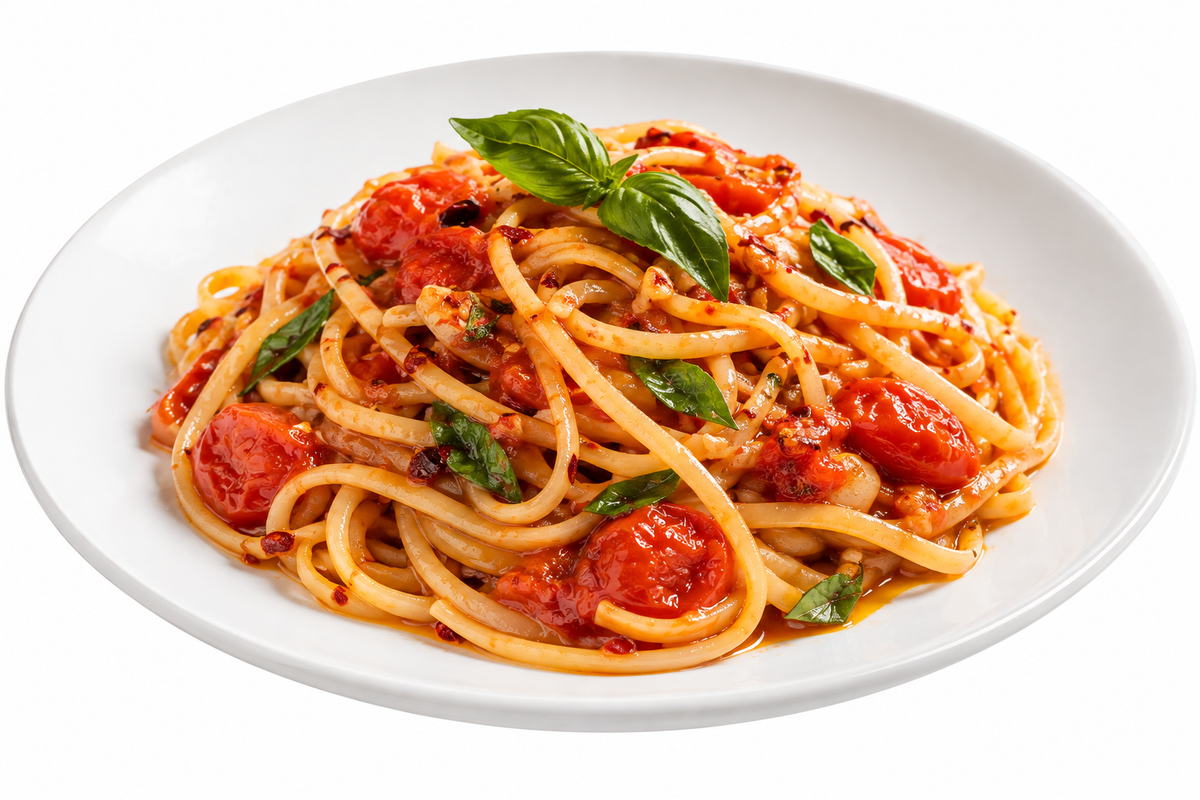 Linguine al Peperoncino mit Pomodoro und Basilikum