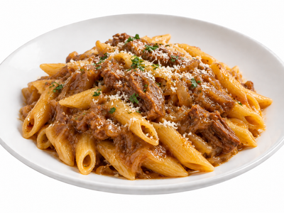 Penne de Ziti alla Genovese Napoletana– Neapolitanische Genovese mit Zwiebeln und Fleisch