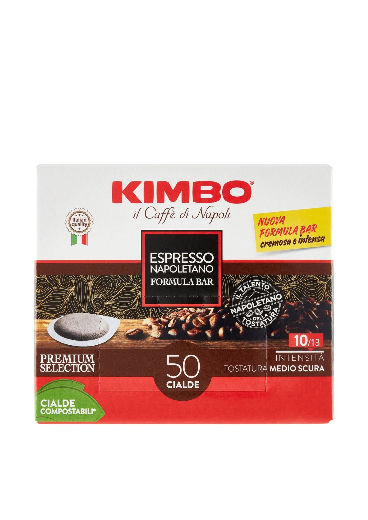 Kimbo Espresso Napoletano  Kaffeepads 44mm kompostierbar (50er-Pack / 365g) – neapolitanischer Barista-Espresso extra kräftig