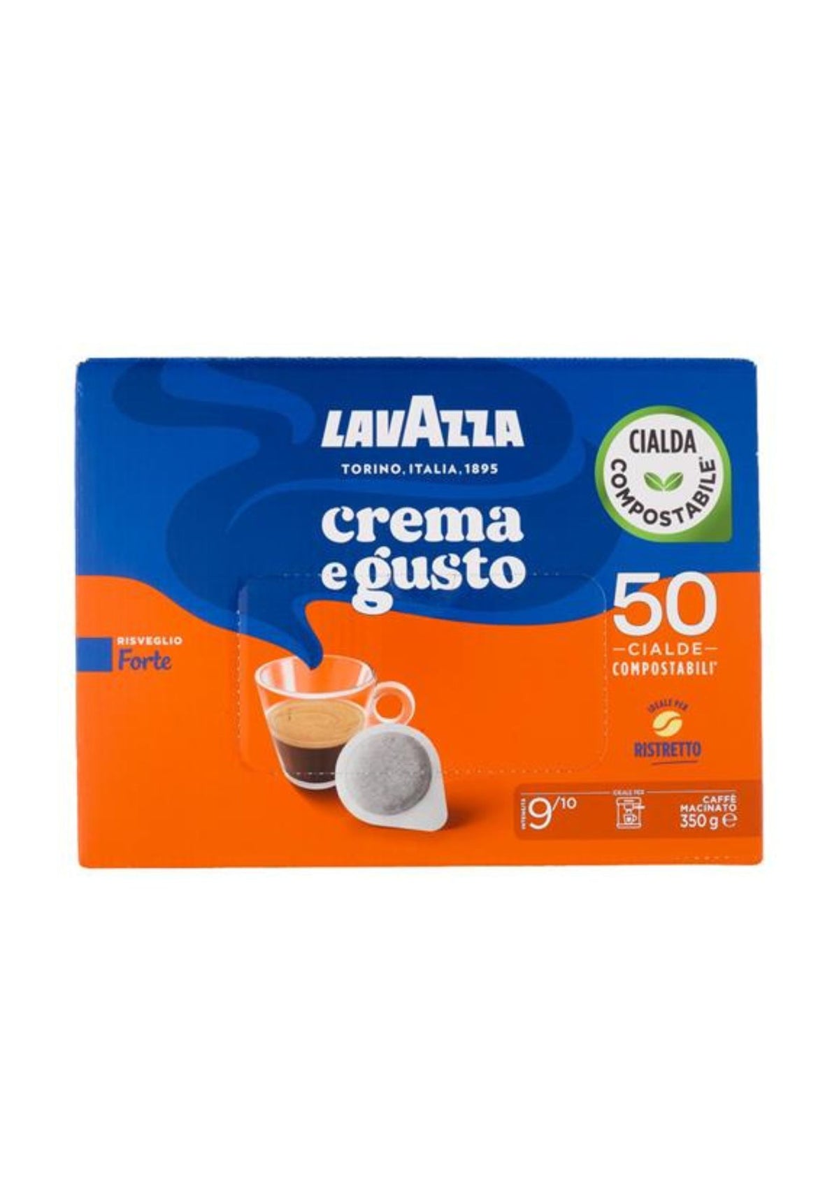 Lavazza Crema e Gusto Forte Kaffeepads 44mm kompostierbar (50er-Pack / 350g) – extra kräftiger Espresso mit dichter Crema