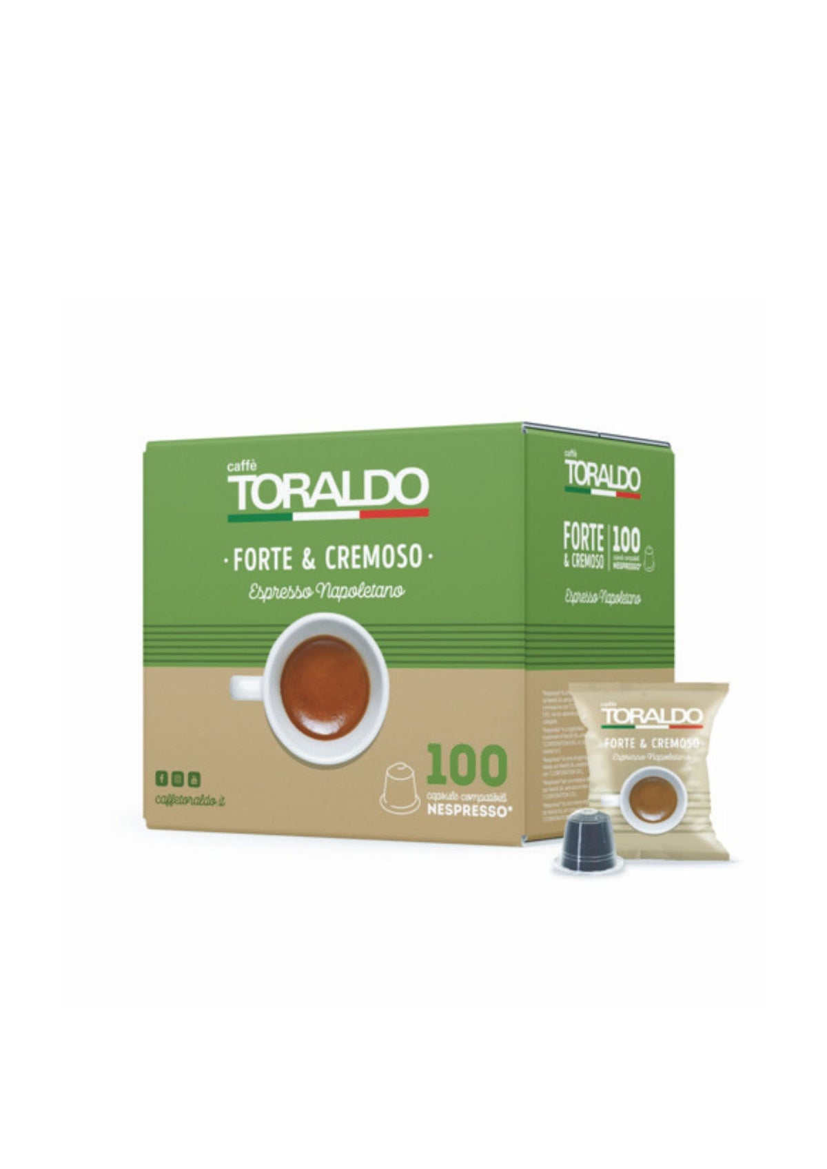 Caffè Toraldo Forte e Cremoso Nespresso®* kompatible Kapseln (100er-Pack / 100 x 5,5g) – extra intensiver neapolitanischer Bar-Espresso
