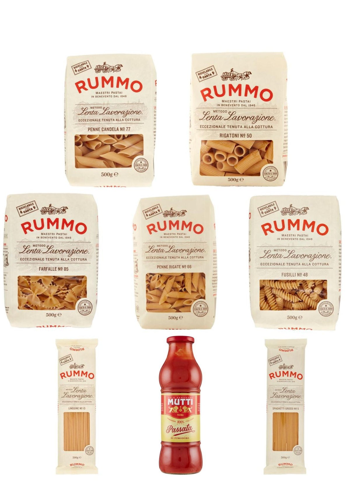 Rummo Chef Tasting Mix (7 x 500g) + GRATIS Mutti Passata (700g)  – italienisch Original