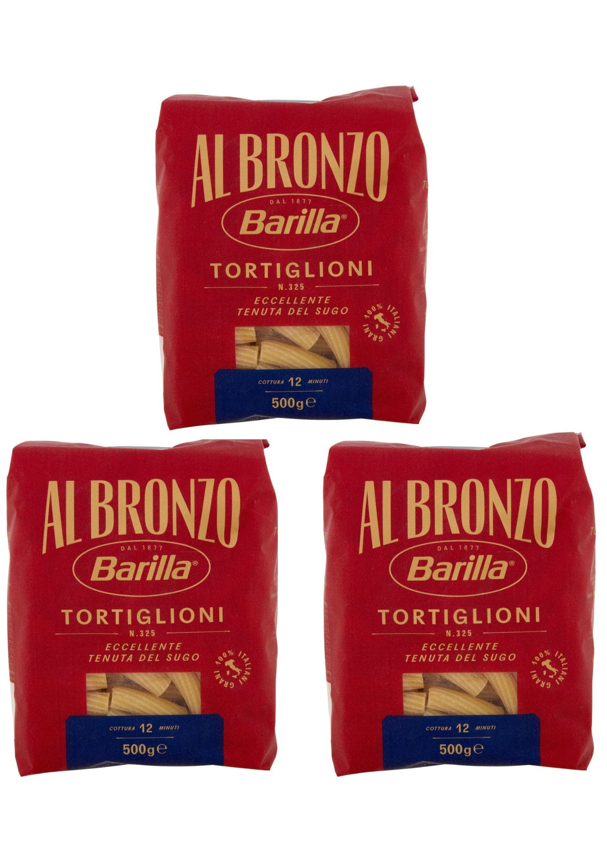 Barilla Al Bronzo Tortiglioni (3 x 500g) – Pasta aus der Emilia-Romagna – italienisch Original