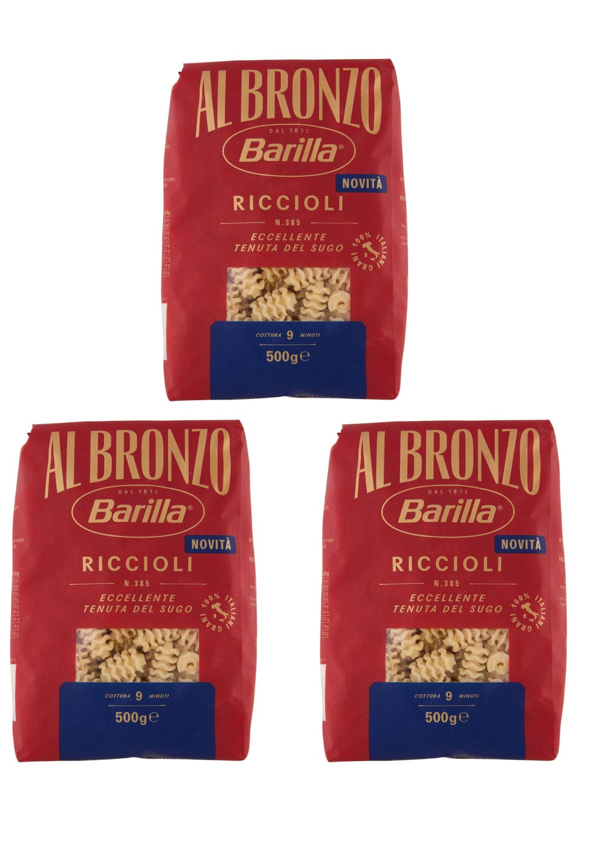 Barilla Al Bronzo Riccioli (3 x 500g) – Pasta aus der Emilia-Romagna – italienisch Original