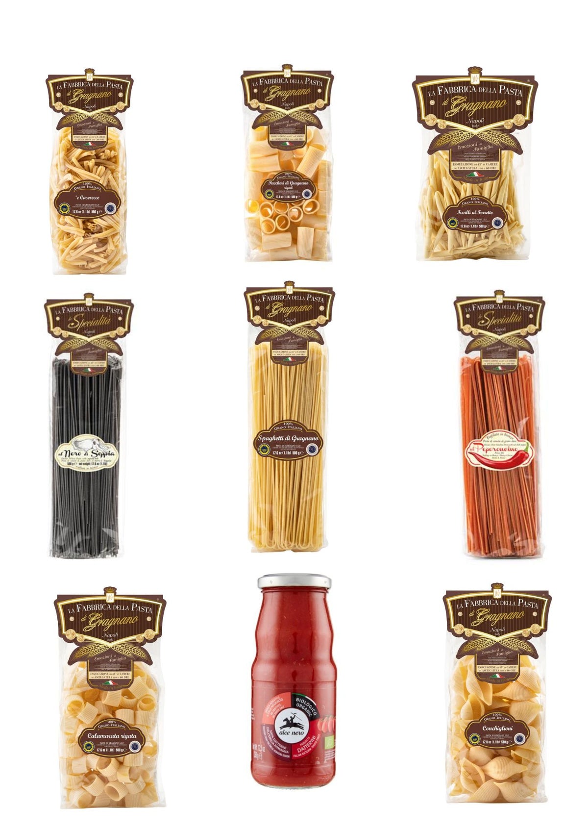 La Fabbrica della Pasta Premium Chef Tasting Mix (8 x 500g) + GRATIS Alce Nero Bio-Datterini Passata (350g) – Pasta aus Gragnano IGP – italienisch Original