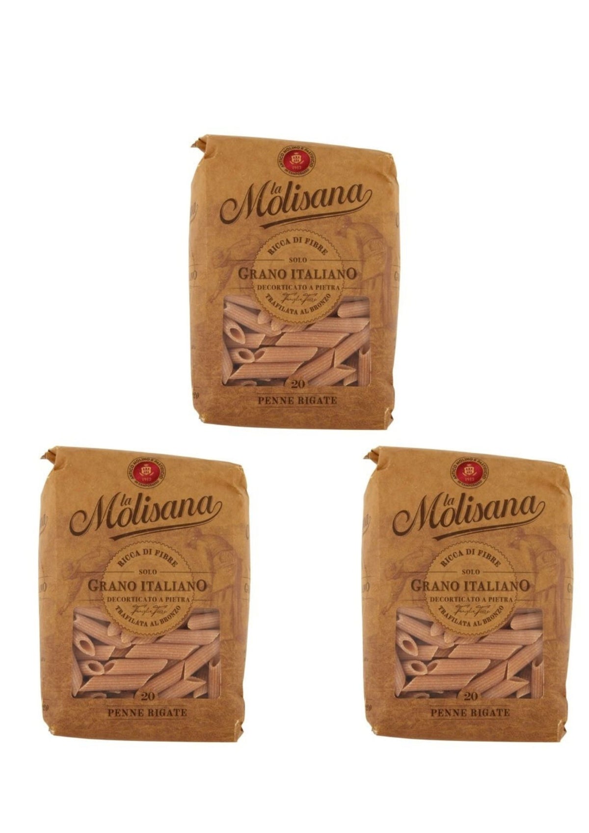 La Molisana 20 Penne Rigate Integrali (3 x 500g) – Vollkorn-Pasta aus Molise – italienisch Original