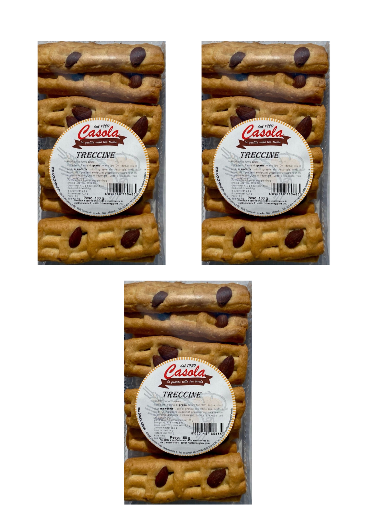 Casola Treccine alle mandorle – biscotti salati italiani – originale italiano – confezione da 3 – 3 x 160 g