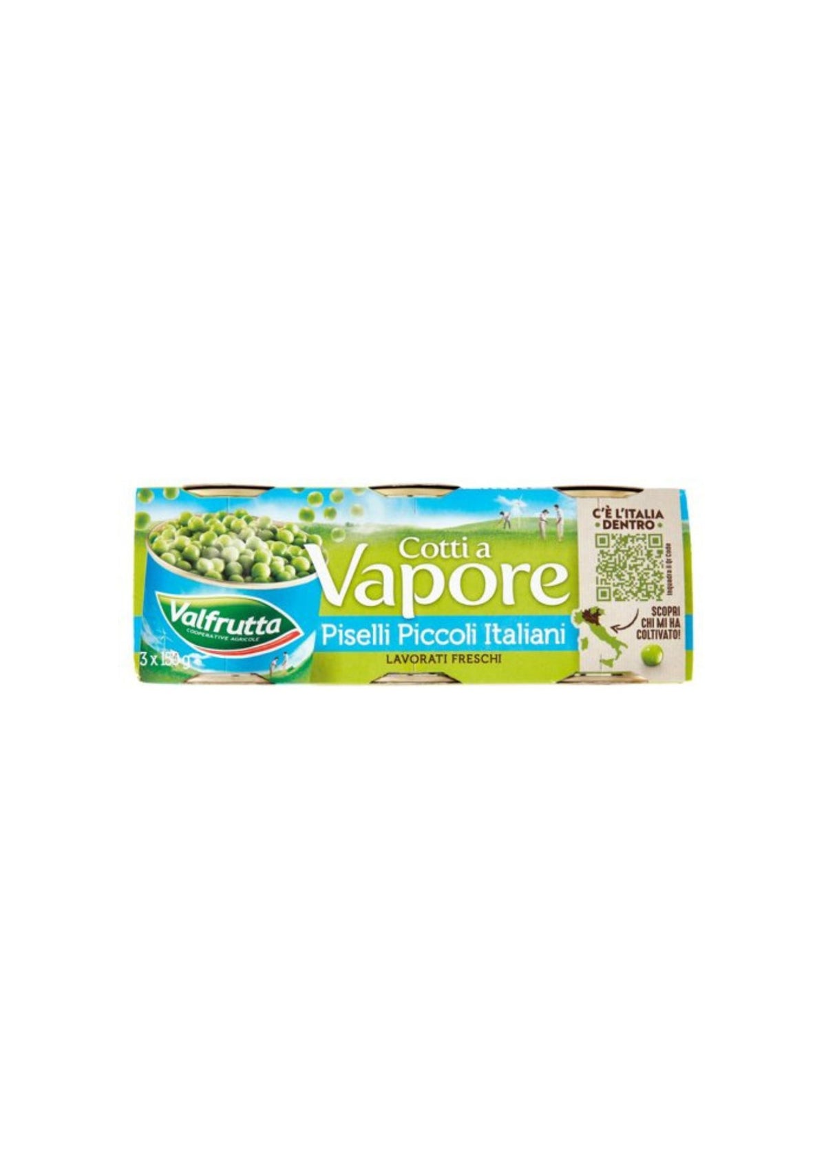 Valfrutta Kleine italienische Erbsen – schonend dampfgegart – italienisch Original – 3er-Pack – 3 × 150 g