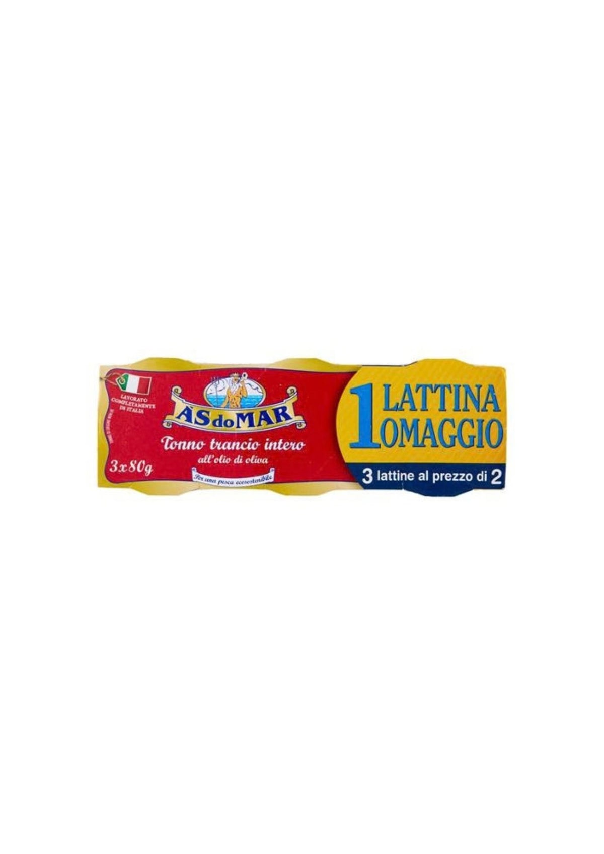 Asdomar Thunfisch im ganzen Stück mit Olivenöl – italienisch Original – 3er-Pack – 3 × 80 g