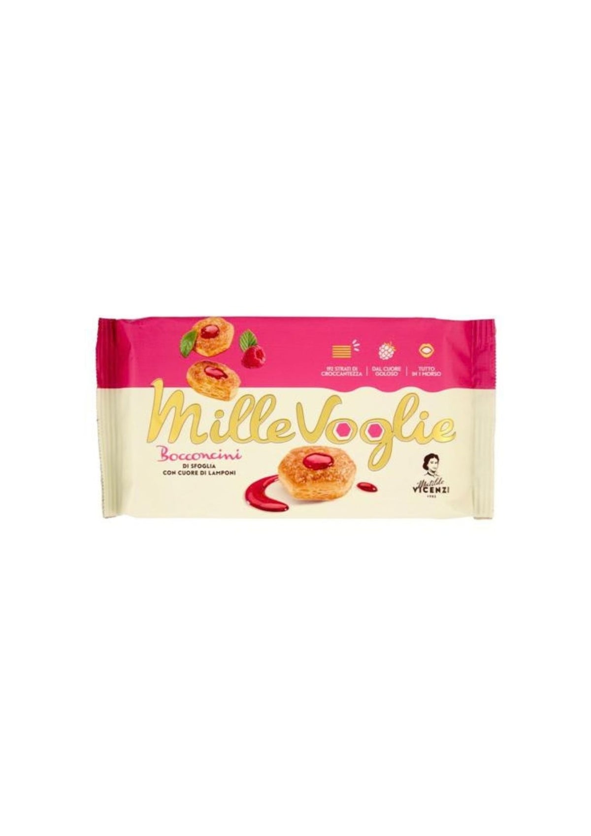 Matilde Vicenzi MilleVoglie – Bocconcini di Sfoglia mit Himbeerfüllung – italienisch Original – 90 g
