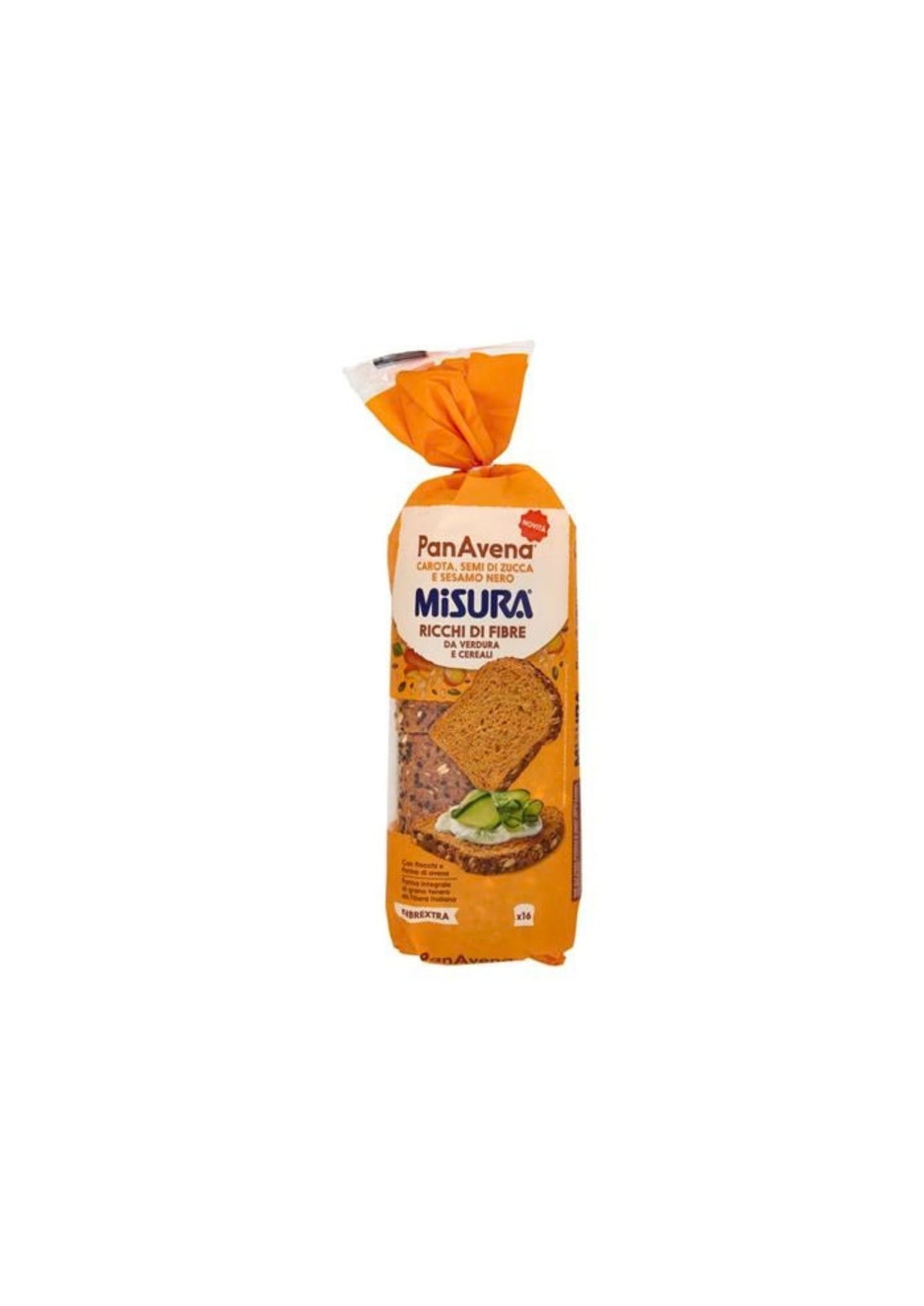 Misura Fibrextra PanAvena – Vollkornbrot mit Karotte, Kürbiskernen und schwarzem Sesam – italienisch Original – 2er-Pack – 2 × 400 g