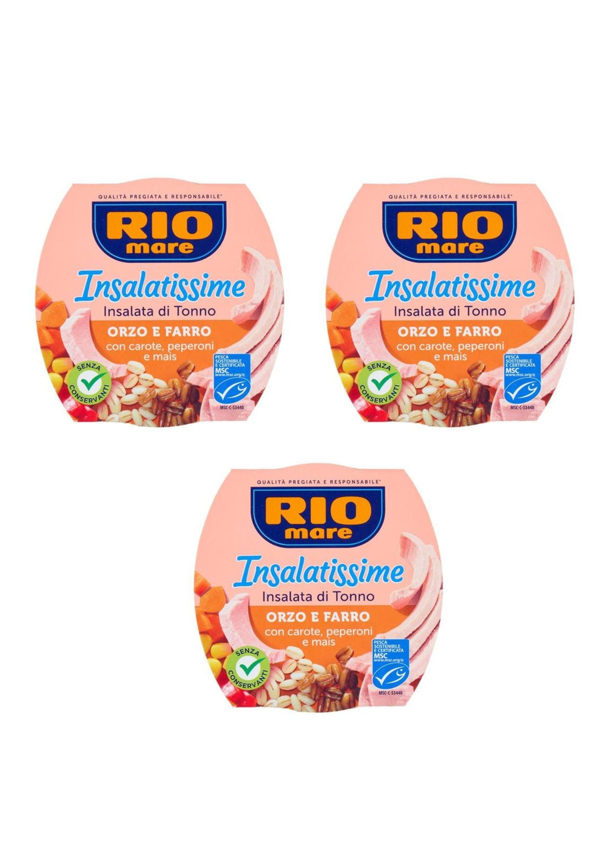 Rio Mare Thunfischsalat mit Gerste, Dinkel, Karotten, Paprika und Mais – italienisch Original – 3er-Pack – 3 × 160 g