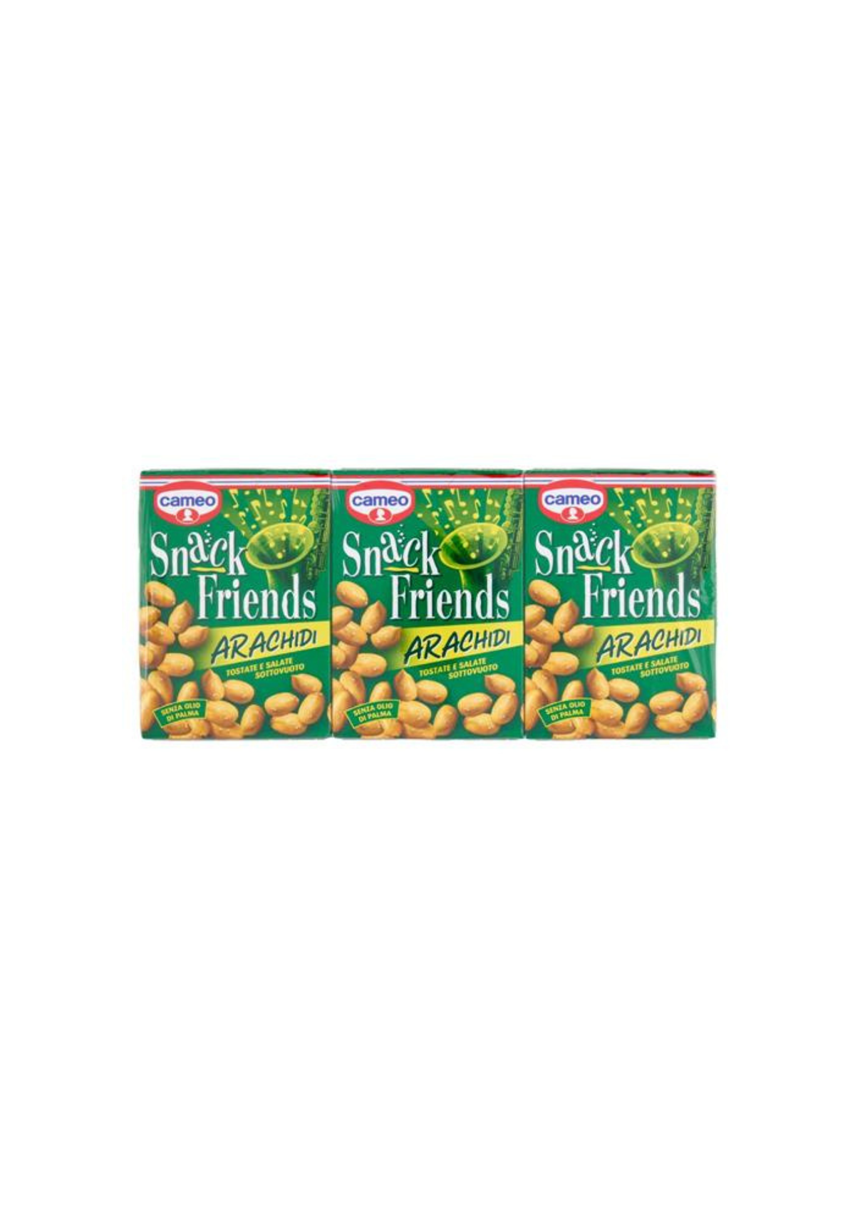 Cameo Snack Friends Geröstete und gesalzene Erdnüsse – Vakuumverpackt – 3 × 40 g – Original italienischer Snack