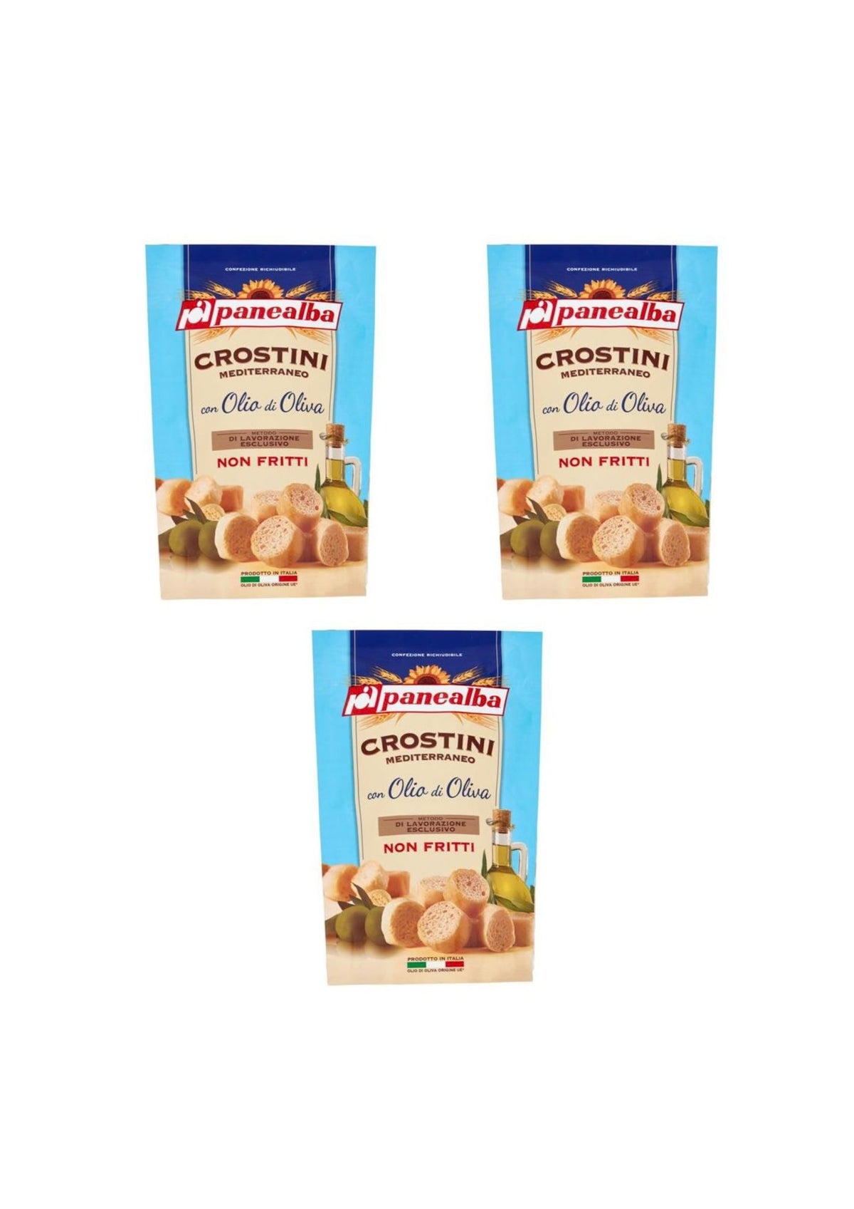 Panealba Mediterraneane Crostini mit Olivenöl – italienisch Original – 3er-Pack – 3 × 100 g