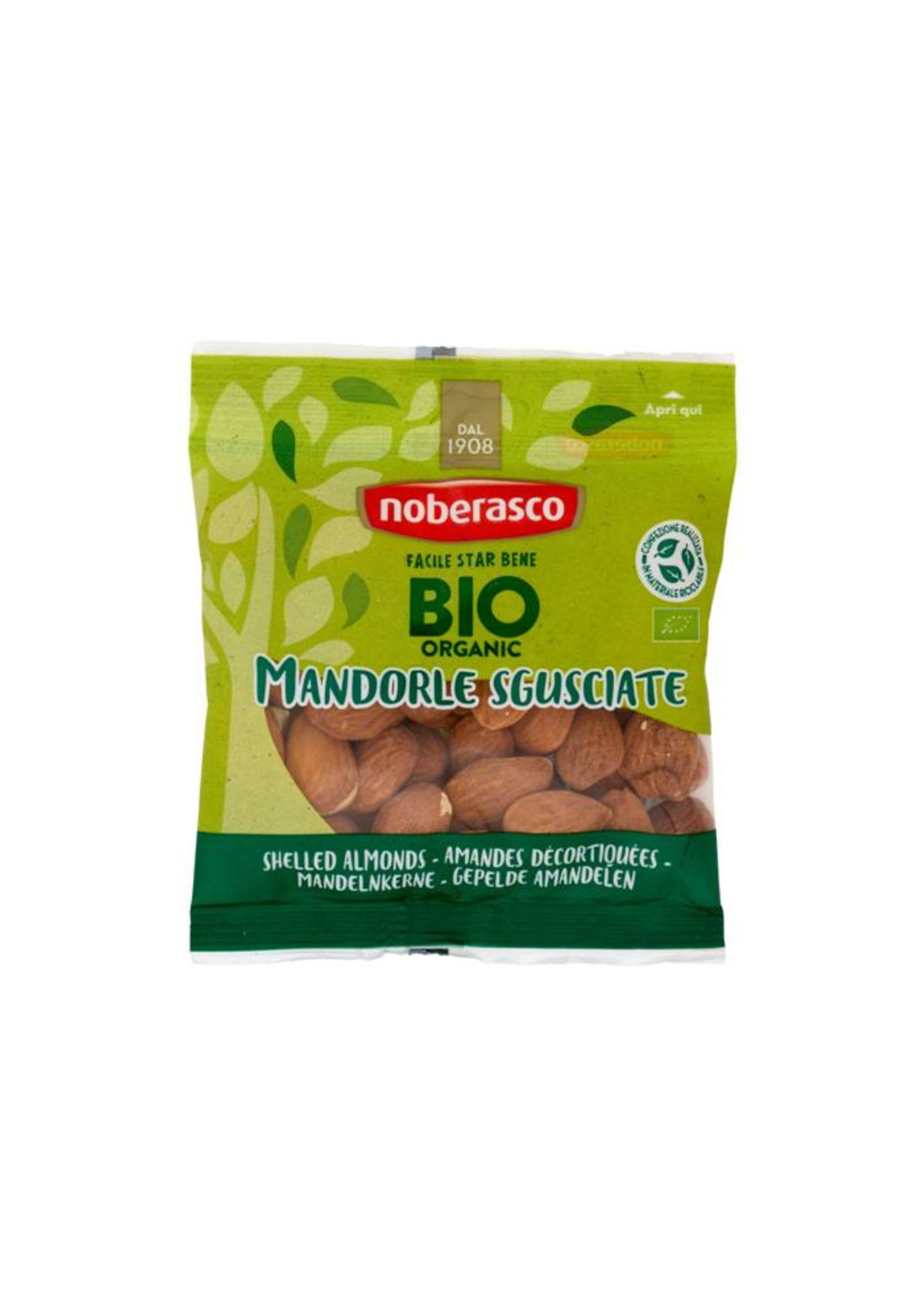 Noberasco Bio Geschälte Mandeln – 70 g – Original italienischer Snack