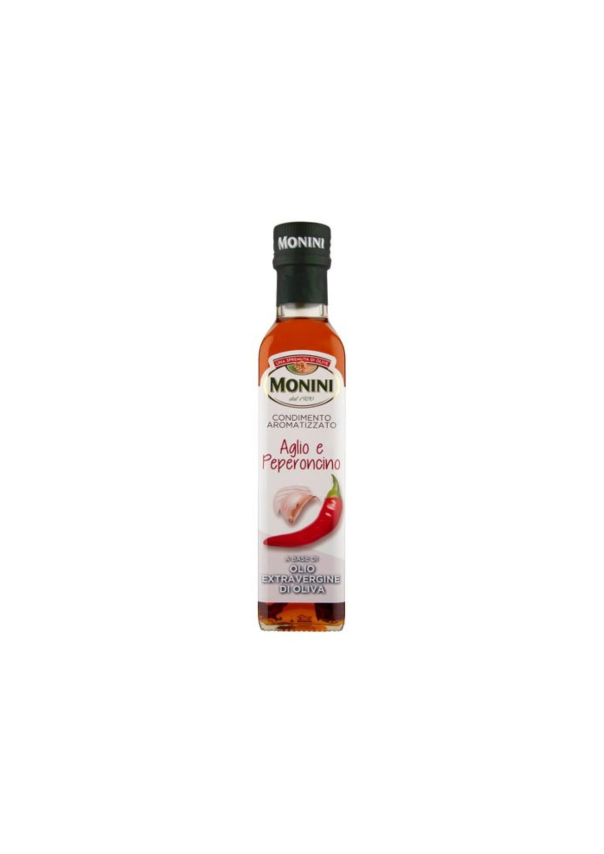 Monini Knoblauch-Chili-Aromaöl auf Basis von nativem Olivenöl extra – 250 ml