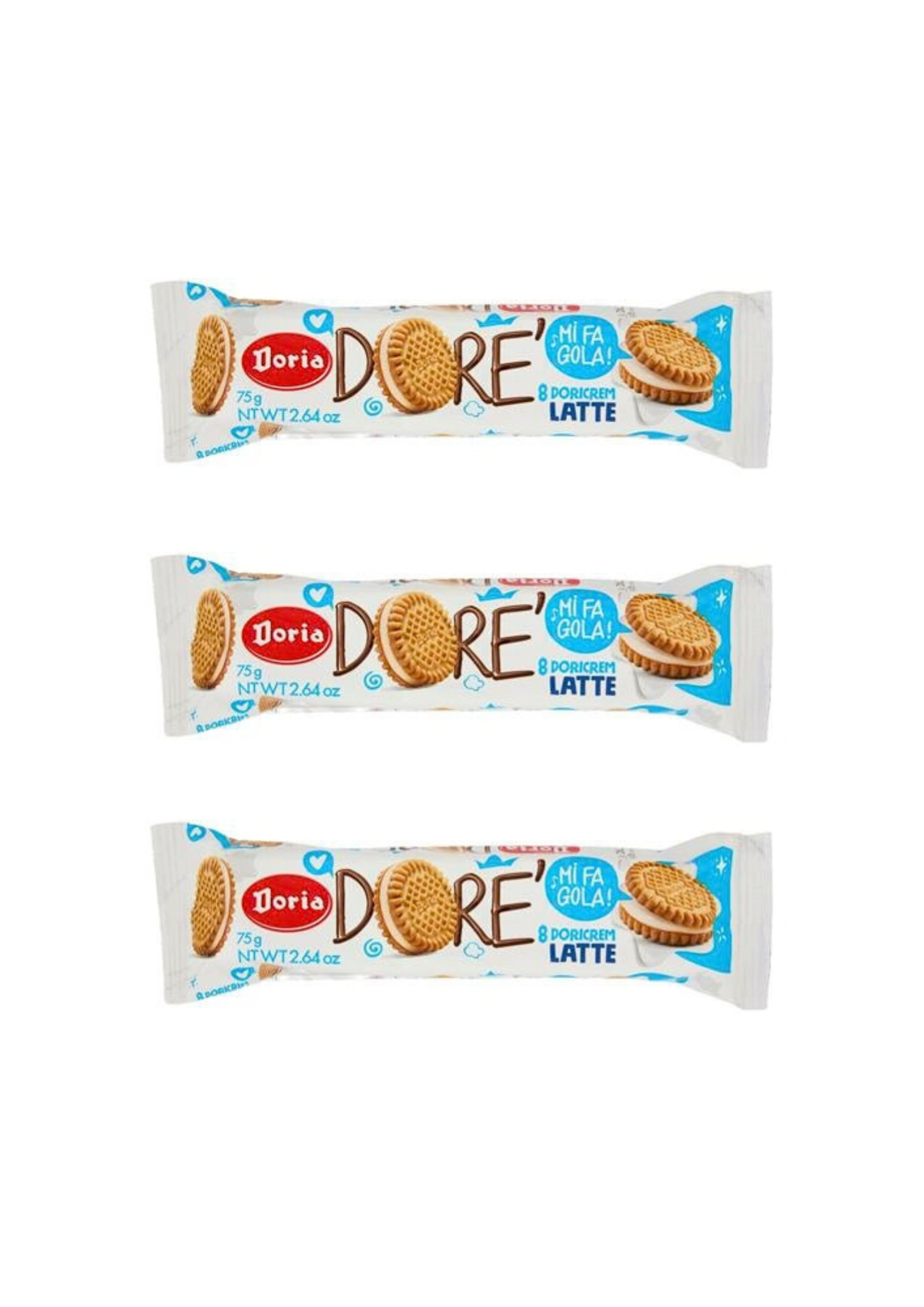 Doria Dorè Latte – Biscotti al latte – Originale italiano – Confezione da 3 – 3 × 75 g